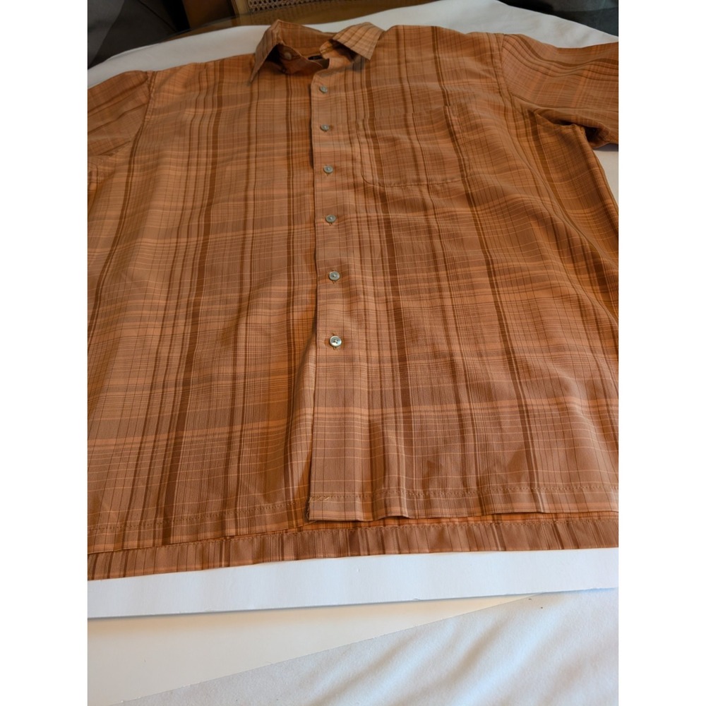 Men's Casual Van Heusen Brown Plaid Short Sleeve Button Down Shirt XL